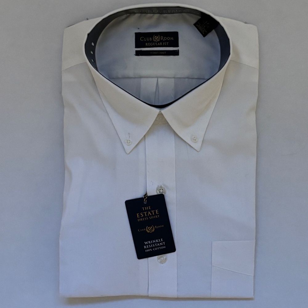 CLUB ROOM THE ESTATE MEN'S PINPOINT BUTTON DOWN WHITE DRESS SHIRT SIZE 17 34/35